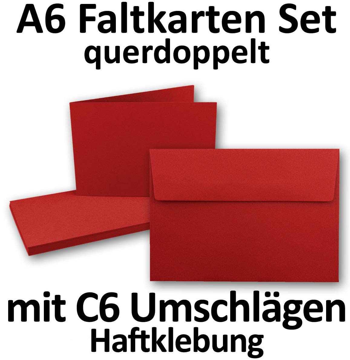100x DIN A6 Faltkarten SET- Rot - Doppelkarten querdoppelt inkl. Umschlag mit Haftklebung - 10,5 x 14,8 cm - DIN A6 / C6