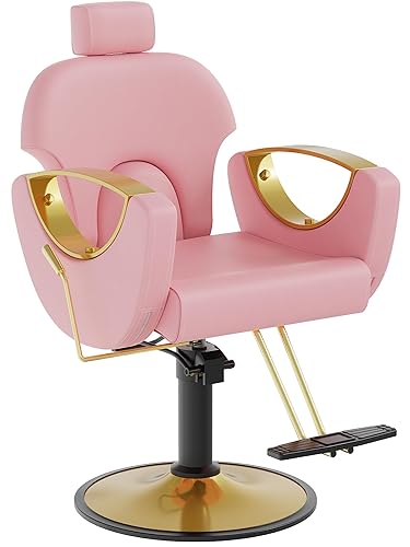 LOUVIXA Barber Chair for Hair Stylist, Height Adjustable Hydraulic Hair Reclining Salon Chair, 360 Degrees Rotation, Multi-Function Shampoo Chair for Salon Barbershop (Modern Pink) - Modern Pink