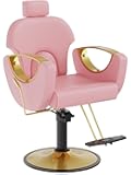 Barber Chair for Hair Stylist, Height Adjustable Hydraulic Hair Reclining Salon Chair, 360 Degrees Rotation, Multi-Function Shampoo Chair for Salon Barbershop (Modern Pink)
