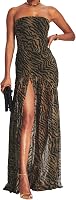 ABYOVRT Women's Strapless Tiger Stripe Mesh Patchwork Maxi Dress - Sexy High Slit Tube Top Clubwear Party Dress