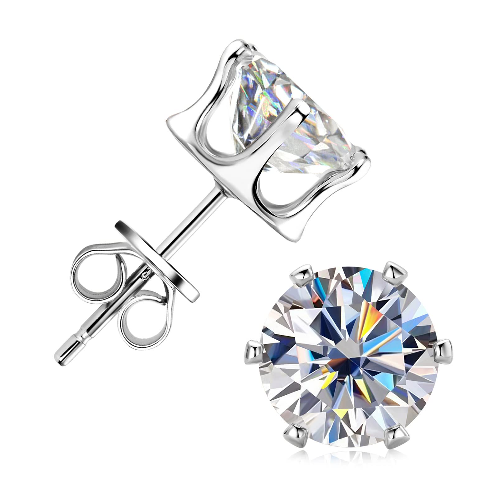 PROSTORYMoissanite Stud Earrings for Women, 0.2-6cttw D Color VVS1 Lab Created Diamond 6 Prong Stud Earring,18K Gold Plated 925 Sterling Silver for Women or Men with GRA Certificate