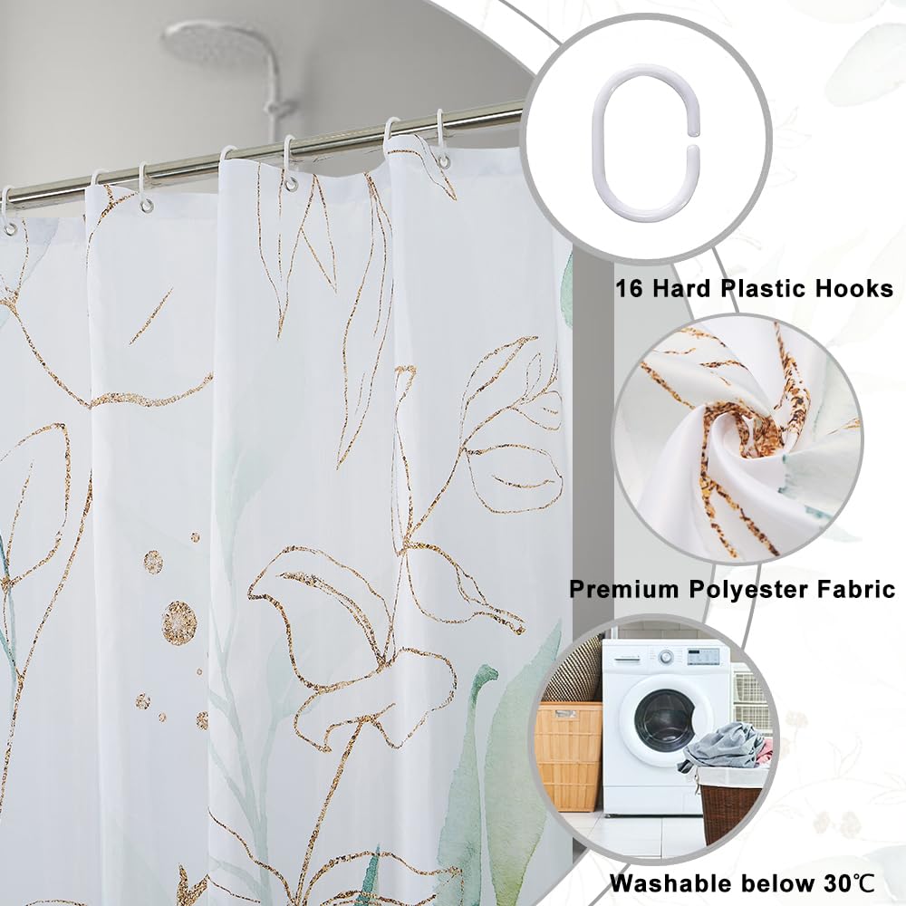Uiiooazy Cortina de Ducha de Hoja Eucalipto, Cortinas de Ducha Verde Oro Abstracto Planta Cortinas de Baño Antimoho Impermeable Lavable Tejido de Poliéster Cortina Ducha con Ganchos 90x180cm — view 307