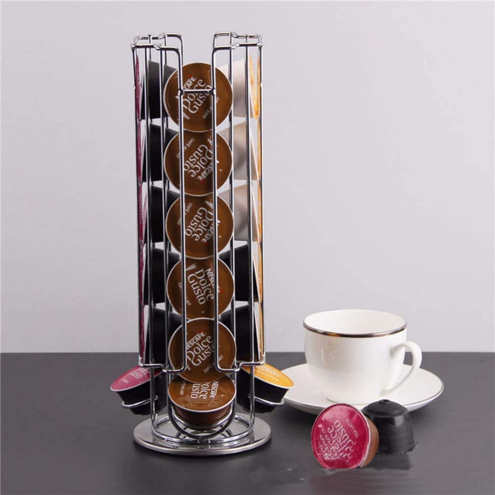 Soporte para cápsulas de café de metal de alta calidad, soporte cromado para torre, soporte para almacenamiento de cápsulas de café para cápsulas Dolce Gusto de 18 piezas,