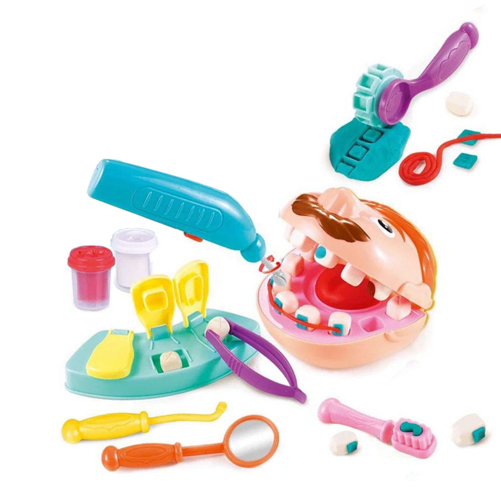 Joyzzz Play Dough Dentist Set, Doctor Drilling and Filling Playset, Retro Playdough Creation with Moulds and Models Kids Gift Set, Birthday Gifts for Toddlers Boys Girls