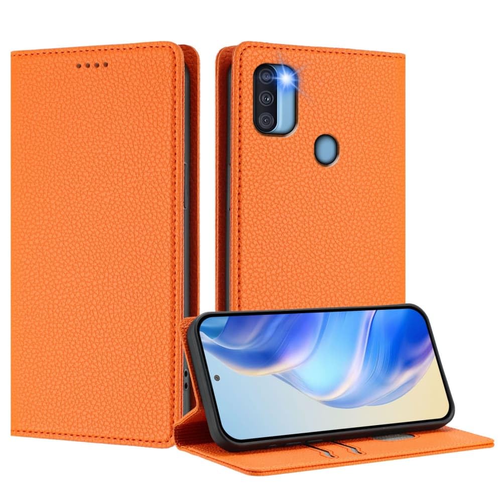 IVY Galaxy A11 PU Leather Flip Cover Wallet Case Luxurious Litchi Pattern for Samsung A11 - Orange