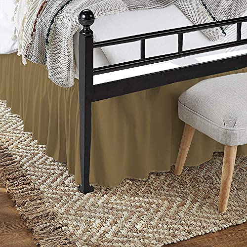 Ruffled Bed Skirt With Split Corners,Queen Dust Ruffle 18 Inch Drop, 100% Microfiber Bedskirt With Platform Three Sided Coverage Ruffled Gathering Bed Skirts For Queen Beds,Taupe #TOP2