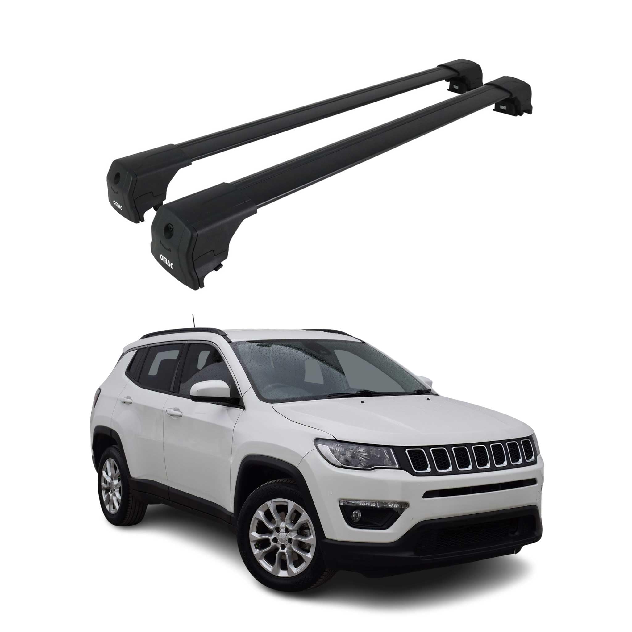 OMAC Barras de Techo Transversales de Aluminio para Jeep Compass 2017-2025 – City Crash – ISO/Pas 11154