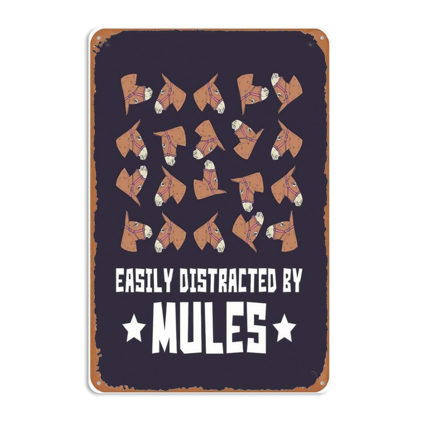 8x12 Inch Metal Sign Featuring Funny Easily Distracted By Mules Donkey Tin