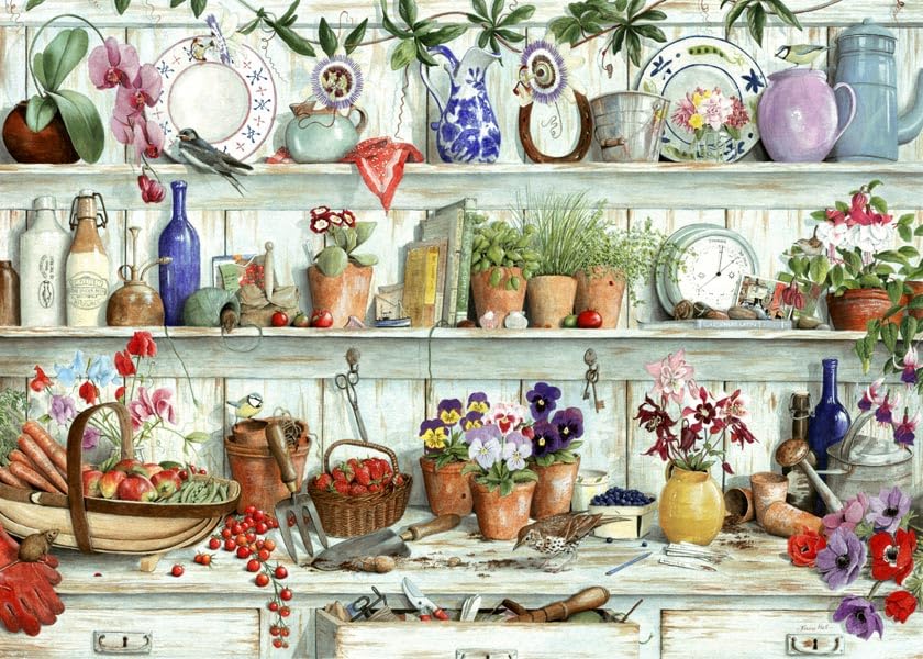 The House of Puzzles - Posies & Produce Jigsaw - Big 500 Piece Jigsaws For Adults, Extra Large Pieces, Artist Illustrated, Scenic Landscape, Deluxe Puzzle Gifts