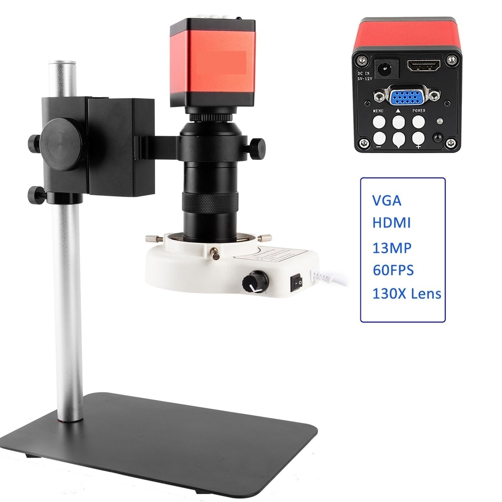 Videomicroscopio Hdmi USB/Vga Microscopio Industriale Telecamera Obiettivo C Ingrandimento per Acquisizione di Immagini Digitali,HDMI VGA-130X