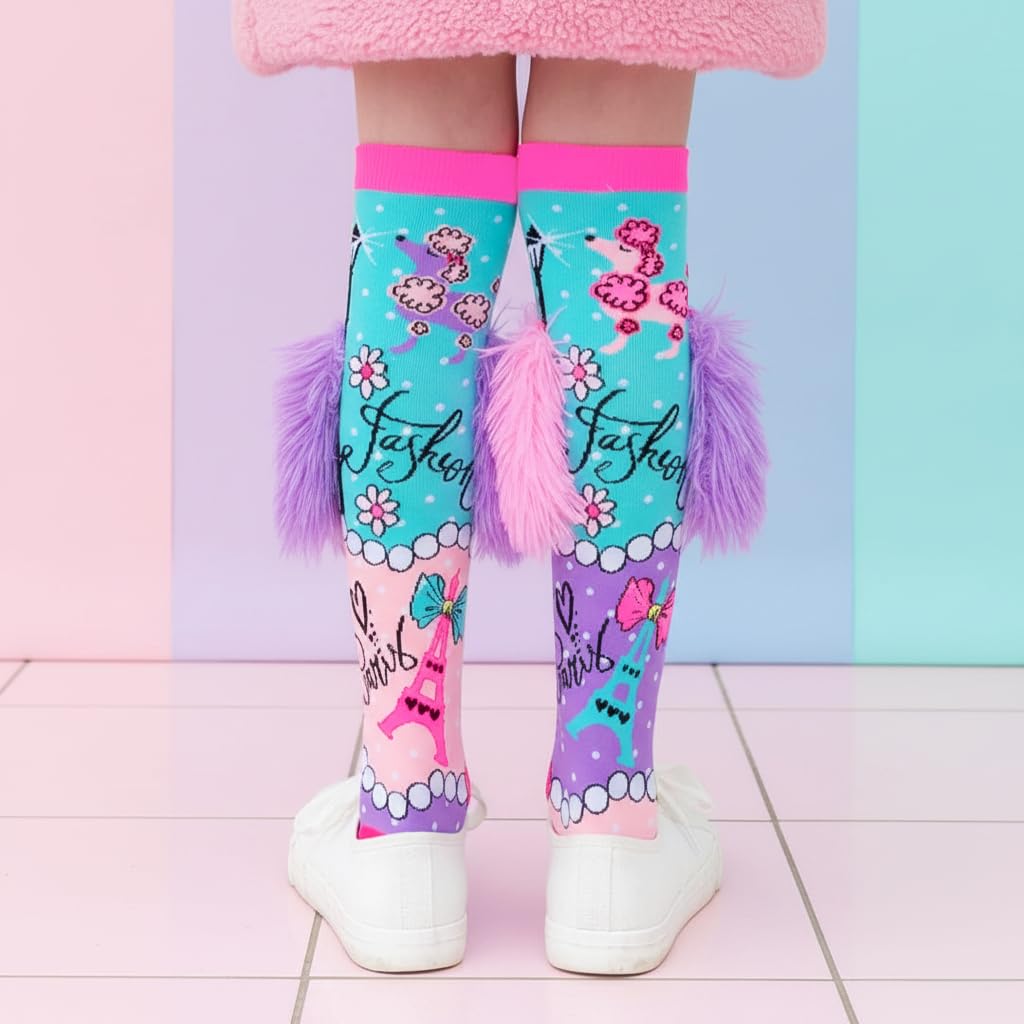 TECPHILE Girls Cute Puppy Knee-High Socks with 3D Fluffy Ears – Free Size for Age 3–12, Long Socks Printed Colorful Cartoon Dog Design, Soft & Stretchy Kids Novelty Breathable Sock - Image 8 thumbnail