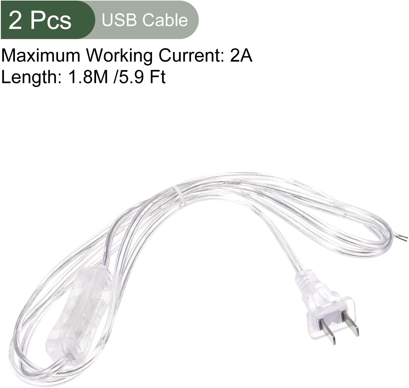 YOKIVE 2 Pcs Lamp Cord with Switch, Control Lamp at Convenient Distance, Durable Insulation, Great for Operating Electrical Lights (Clear, 1.8M /5.9-Feet)