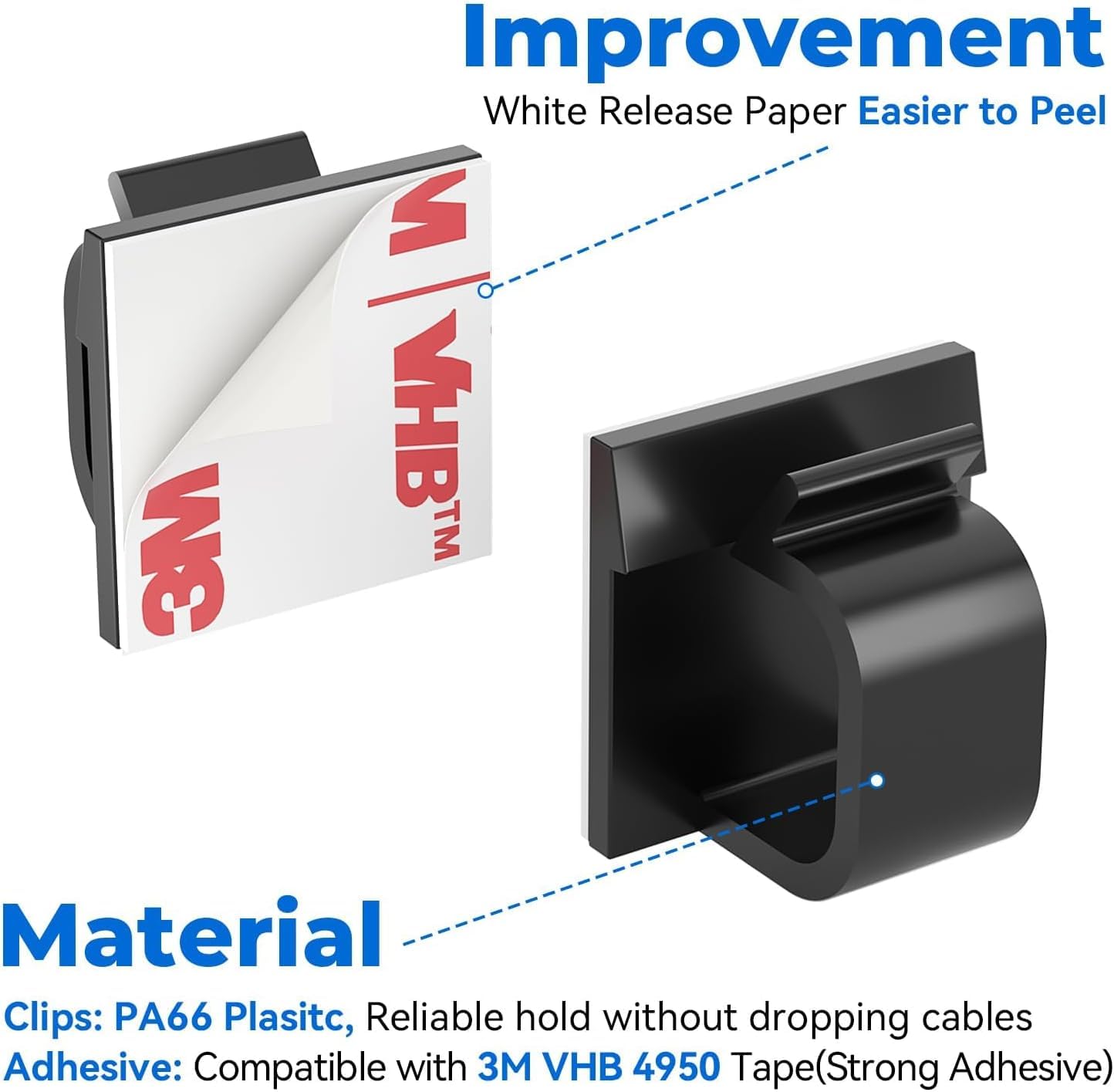 Cable Clips 100pcs with Strong Adhesive Tapes,Wire Holder Organizer Cord Management for Car Office and Home Black