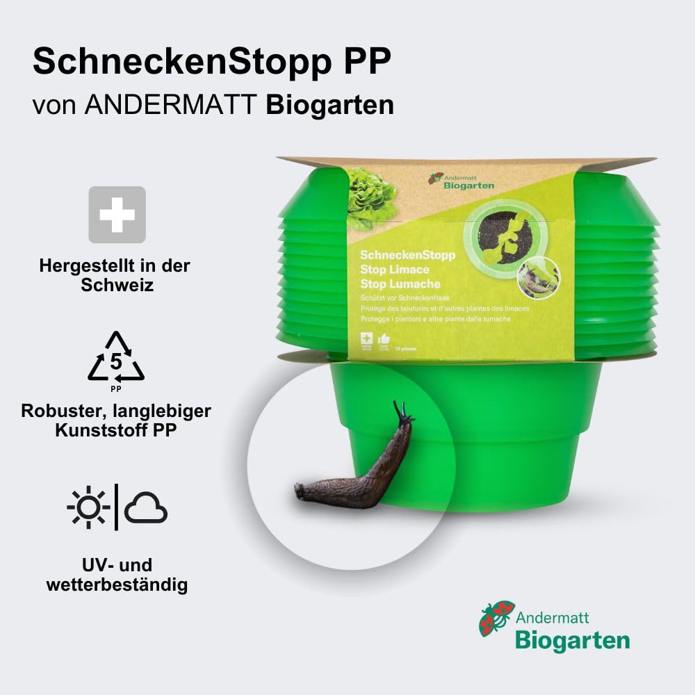 Andermatt Biogarten StopLumache PP – Confezione da 12, Protezione Contro Le lumache, Collare Anti-lumache Riutilizzabile in Materiale Riciclato, L'Originale Svizzero, Verde