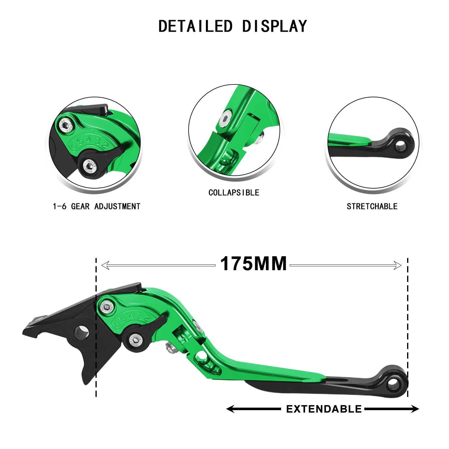 Pour Z900 Z650 NINJA650 2017-2024 Vulcan s650 2015-2024 Moto Leviers de Frein et d'Embrayage Réglables, Extensibles et Pliables, CNC Kit Levier d'embrayage Levier Frein Moto (Vert)