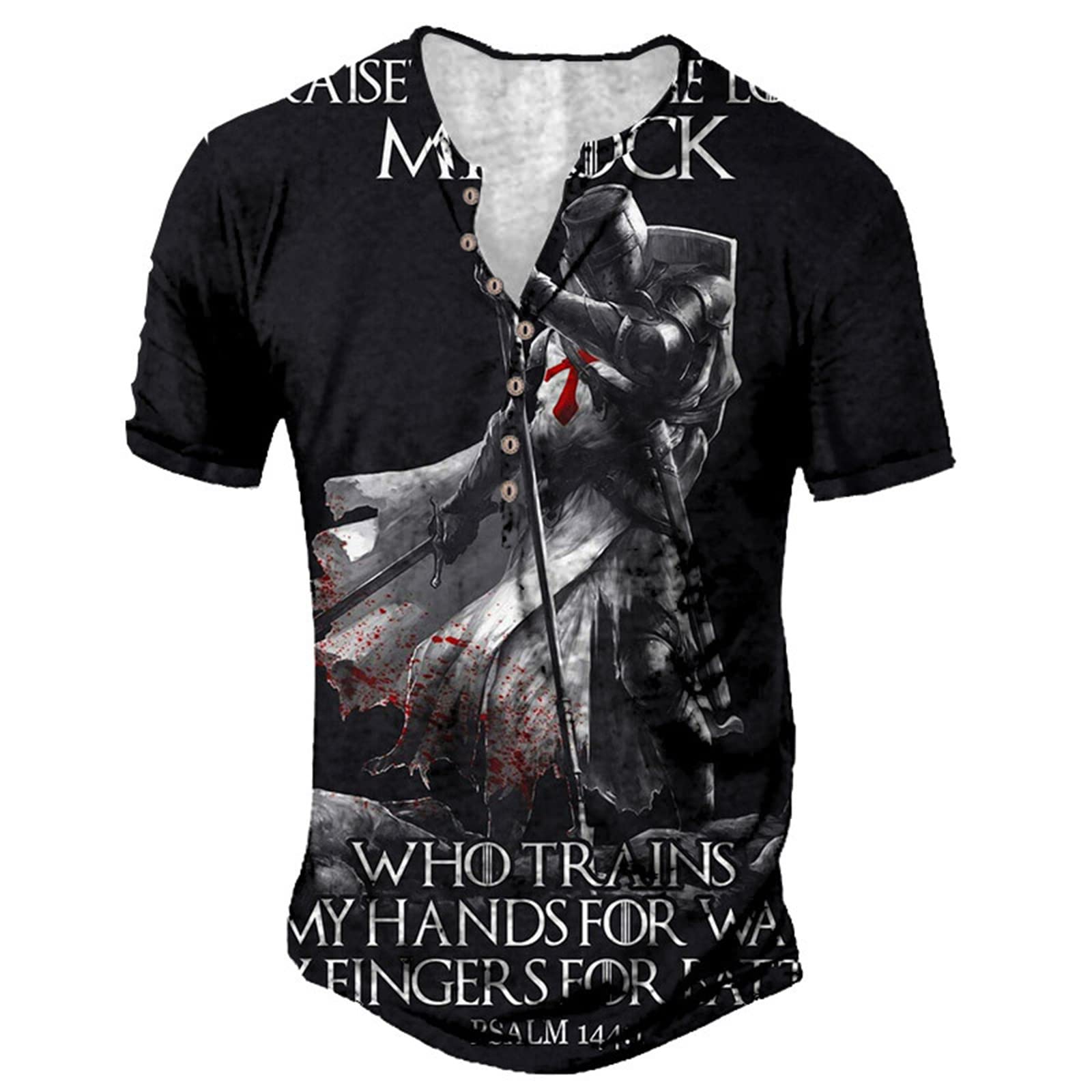 WAVOTIQ Men's Vintage Distressed Henley Short Sleeve T-Shirt Retro 3D Knight Templar Print T-Shirts Motorcycle Racing Henley Shirts