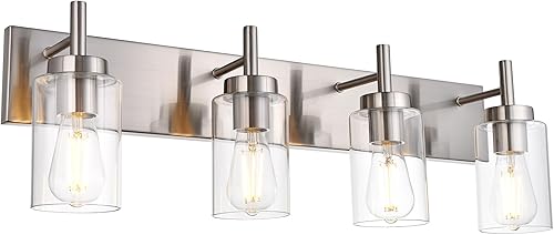 Miniatura 11 de VINLUZ Lámpara de tocador de baño de 5 luces, apliques de níquel cepillado, iluminación de pared, moderna lámpara industrial de montaje en pared