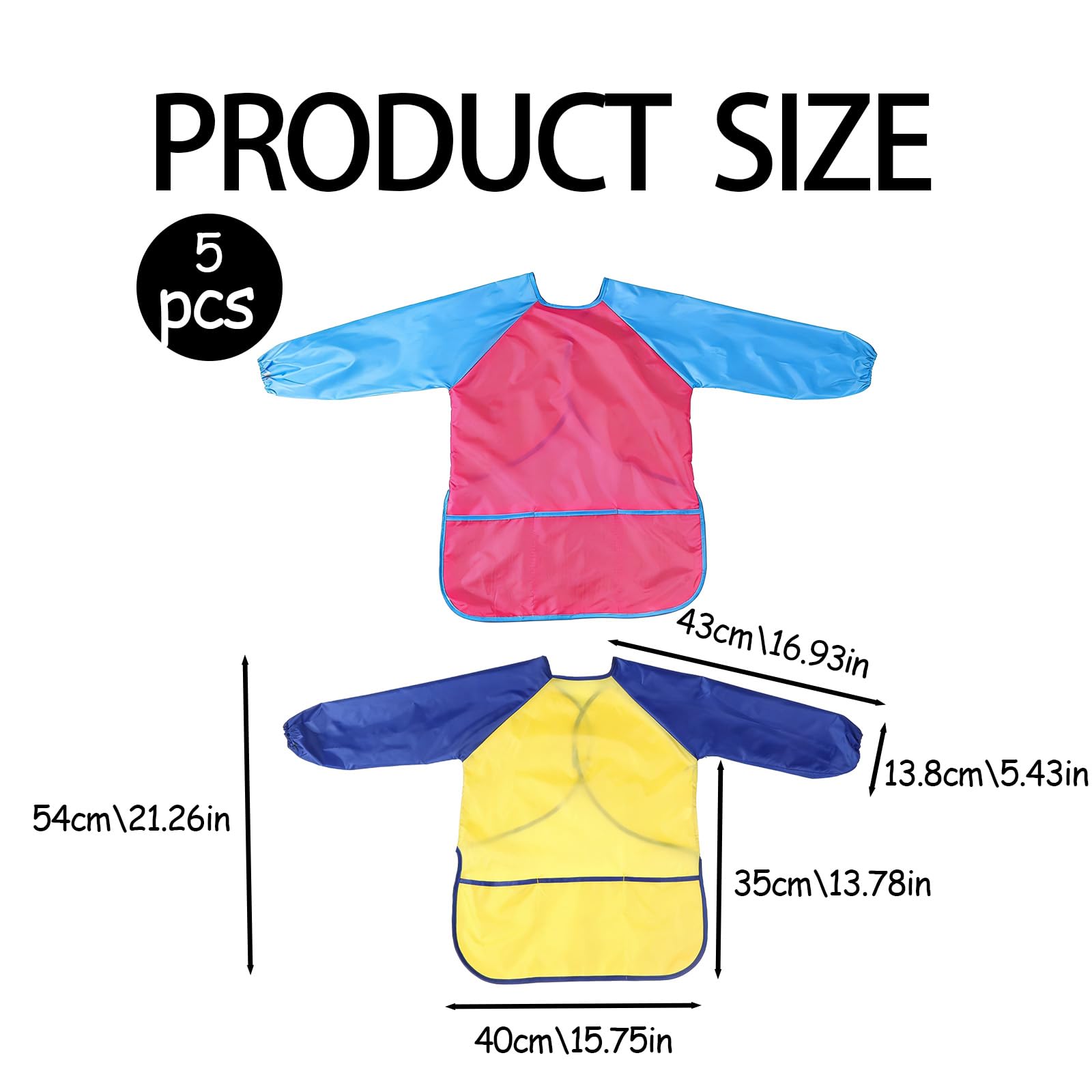 Set de 2 Delantales Infantiles Impermeables para Pintura - Talla Única para Niños y Niñas de 2 a 8 Años - Incluye Delantal Azul y Rojo con 3 Bolsillos para Artes, Manualidades, Cocina y Juegos — view 3
