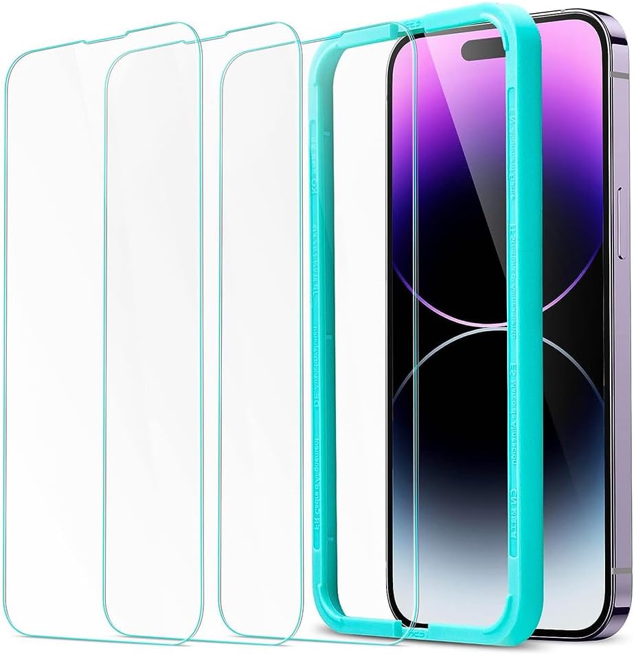ESR Tempered-Glass Screen Protector Compatible with iPhone 14 Pro Screen Protector, with Easy Installation Frame, Military-Grade Protection, Ultra Tough, Scratch Resistant, 3 Pack