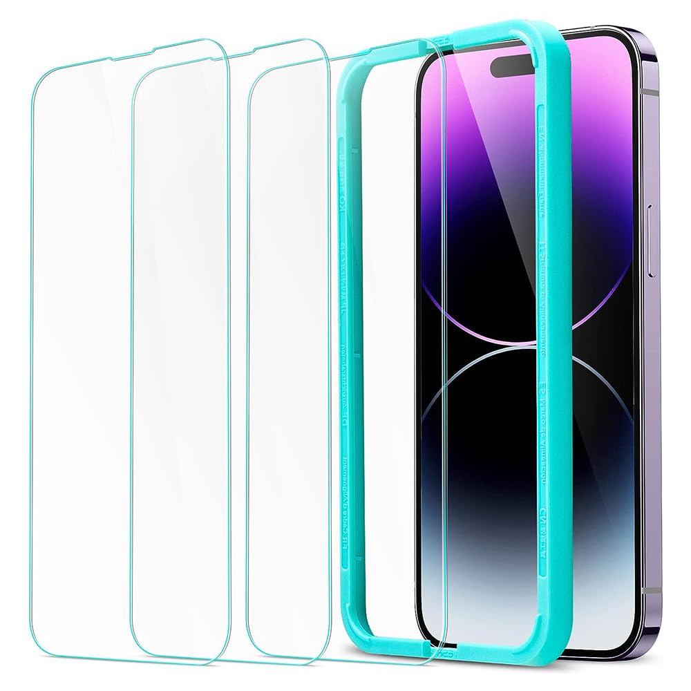 ESR Folia ochronna kompatybilna z iPhone 14 Pro, praktyczna ramka wyrównująca, wojskowa ochrona, bardzo wytrzymała, odporna na zarysowania, 3 sztuki
