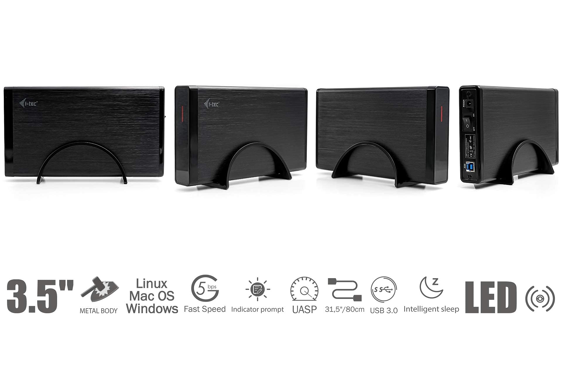 i-tec Externe Festplatte 1TB 3,5" USB 3.0 mit Netzteil für PC Laptop Xbox Ps4 Ps5 TV kompatibel mit Windows Mac Linux
