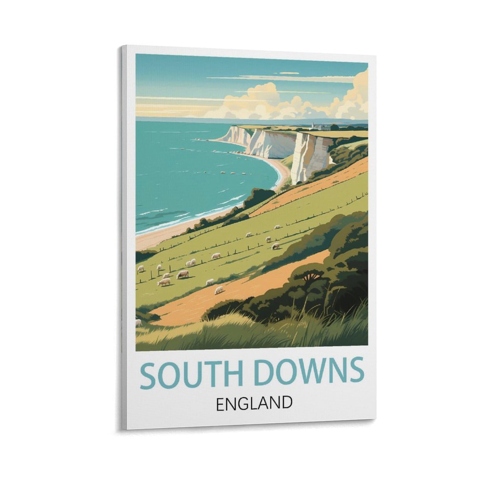 Lcyuaopp Frame-Style South Downs England Vintage Travel Poster 12X18inch(30X45cm) Canvas Art Poster And Wall Art Picture Print Modern Family Bedroom Decor Posters