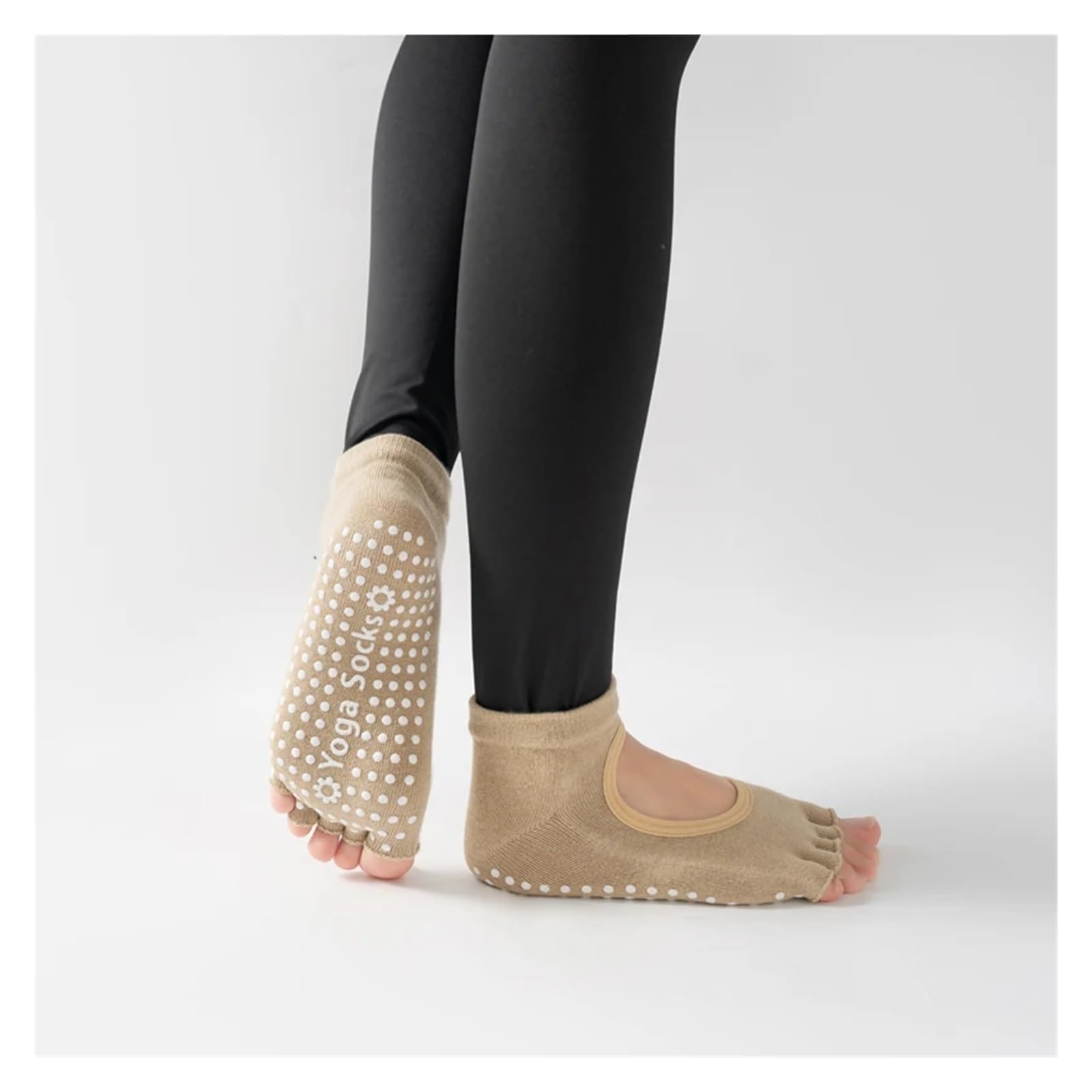 Calcetines De Yoga De Cinco Dedos Con Espalda Descubierta For Mujer, Calcetines De Ballet De Baile De Algodón Antideslizantes, Calcetines Deportivos Abiertos Medio Transpirables For Fitness Y Pilates