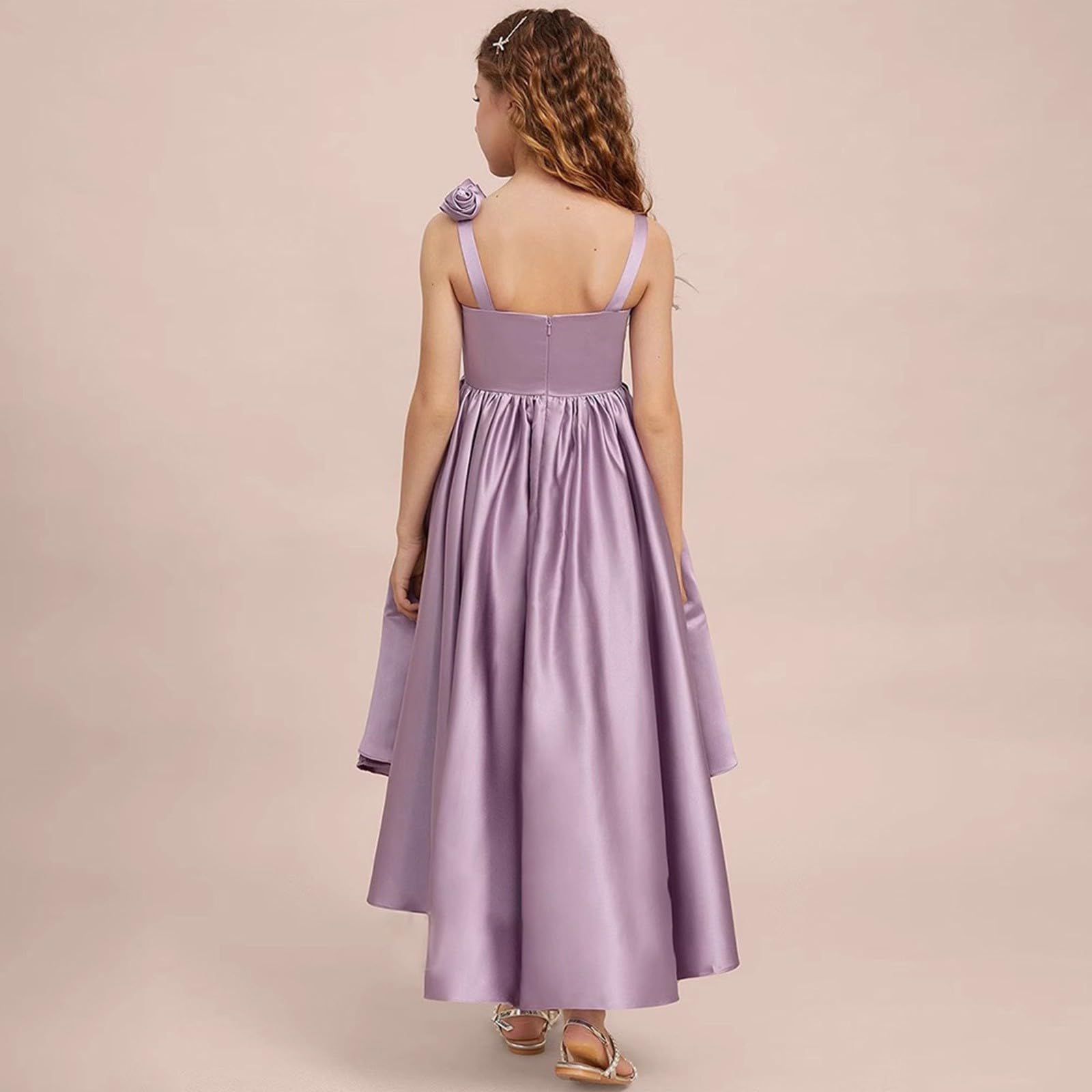 Robe de fête de princesse sans manches pour fille - Robe asymétrique - Robe de demoiselle d'honneur - Robe de bal formelle