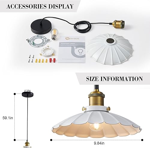 Miniatura 7 de Luces colgantes blancas, lámpara colgante moderna con pantalla de 9.8 pulgadas para isla de cocina, luces colgantes de granja para isla de cocina,