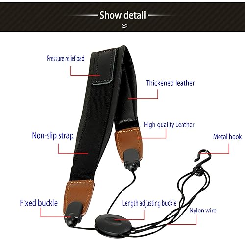 Miniatura 3 de Correa de saxofón, longitud ajustable, correa para el cuello de saxofón con cuero suave acolchado para saxofón de clarinete soprano alto tenor