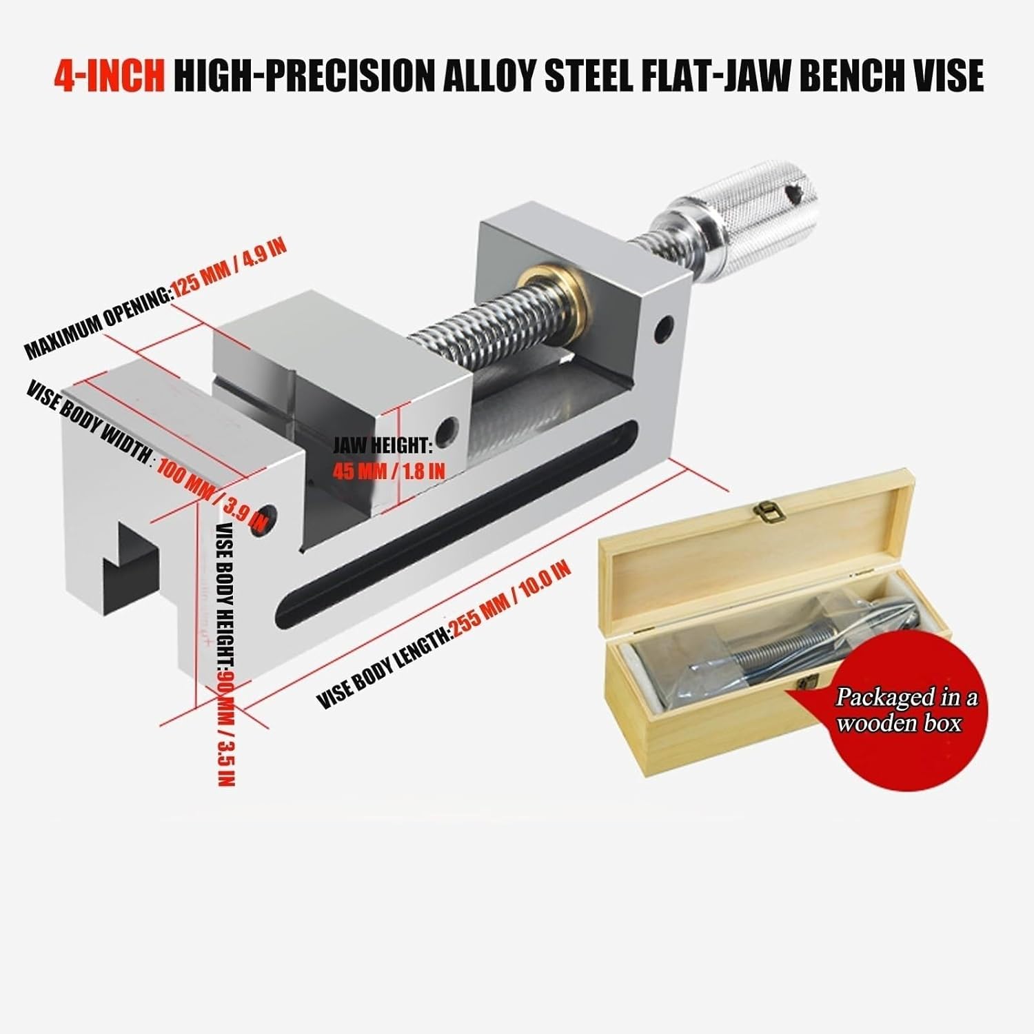High precision bench vise 0.003mm accuracy Durable with raised jaws Ideal for woodworking metalworking vises and Heavy duty design(4inch)