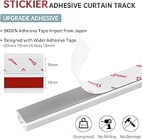 Vista 2 de TYRON Riel de Cortina Adhesivo para Montaje en Techo o Pared (32" / 2.7 pies), Divisor de Habitación para Riel de Techo, Barra de Cortinas