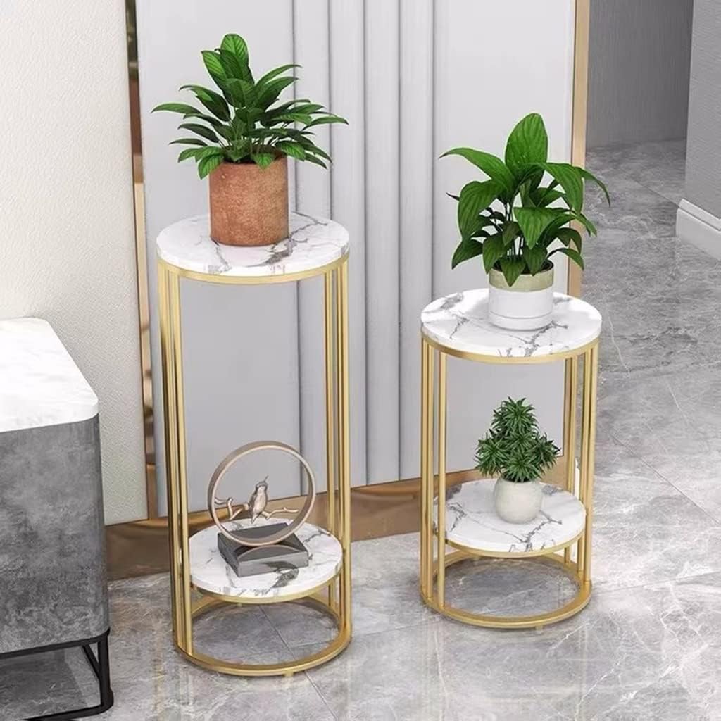 Marble Plant Stand Set - 2 Tier Gold Metal Stand -1