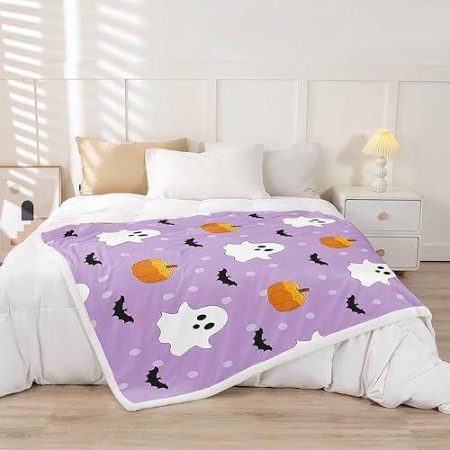 Miniatura 2 de Manfei Manta de Feliz Halloween, manta de dibujos animados con calabazas y fantasmas para decoración de habitación de niños y niñas, manta de