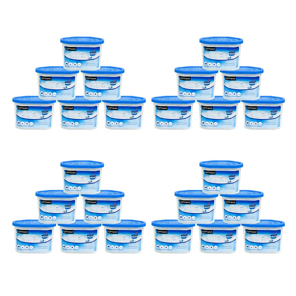 UTTAM 500ml Dehumidifiers - Moisture Absorber and Condensation Remover for Home, Kitchen, Wardrobe, Bedroom, Caravan, Office, Bathroom, Basement - Combats Damp, Mold, and Moisture (Pack of 24)