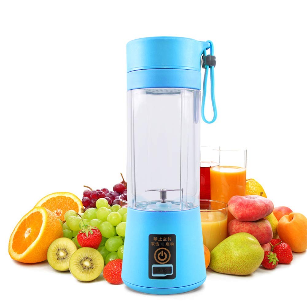 Crystal Digital Rechargeable Portable Travel Electric Mini USB Juicer Bottle Blender for Making Juice, Shakes, Smoothies for All Fruits and Vegetables (Blue)