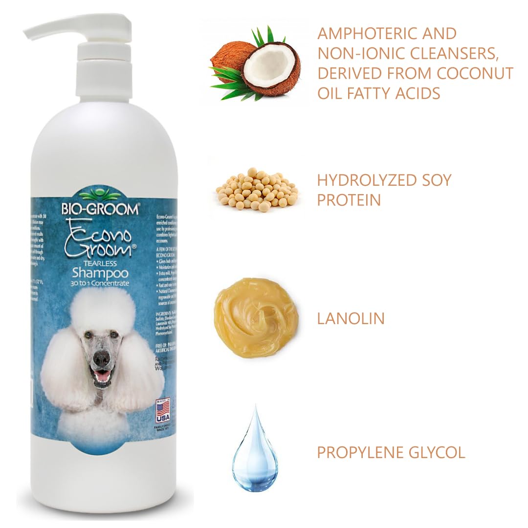 Bio-Groom - Econo-Groom - Hochkonzentriertes Hundeshampoo und Welpenshampoo - Konzentriert 30:1 - Mild, Hypoallergen, Tränenfrei - Verleiht Fülle und Glanz - 946 ml