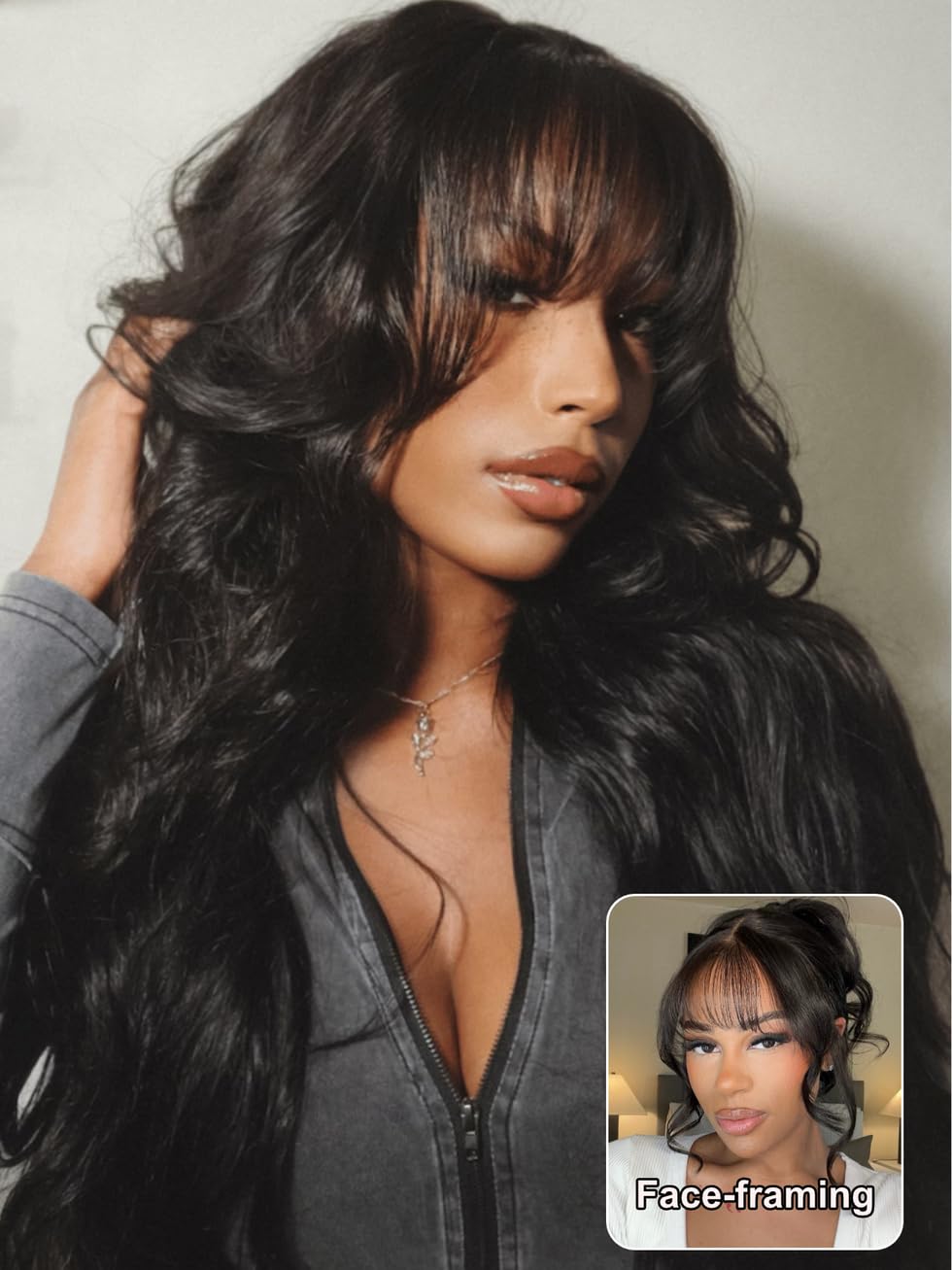 Lace Front Wig Pre-Plucked Glueless Body Wave Long Hair Curtain Bangs Face-Framing Curtain Bangs Body Wave Glueless 6x5 Pre-Cut HD  main image 3