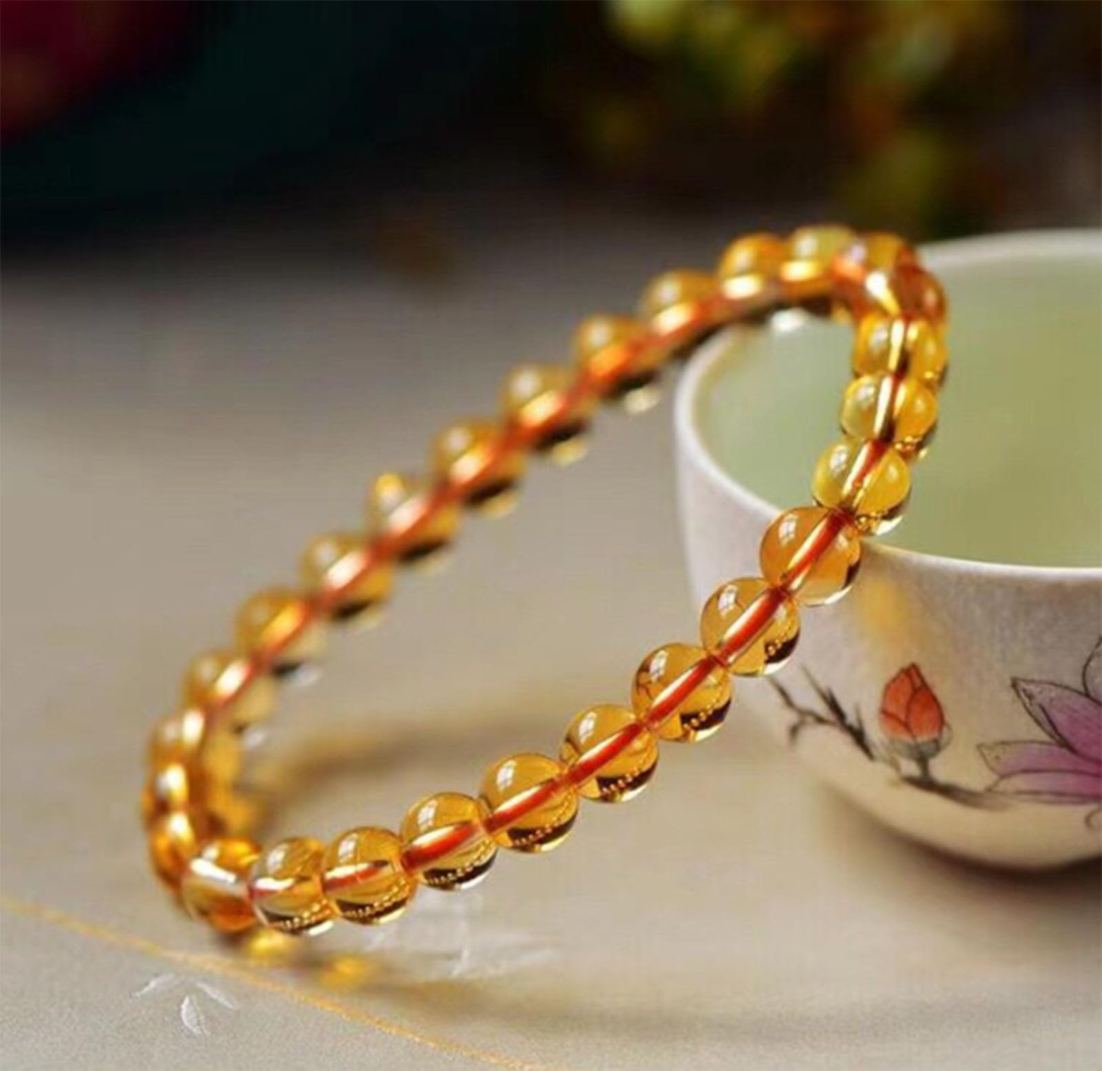 Handgefertigte Naturstein-Armbänder für Damen und Herren, Citrin-Kristall | Heilende Chakra-Energie, spirituelle Kristall-Stretch-Edelstein-Armbänder für Urlaub, Geburtstag, Schmuckgeschenke