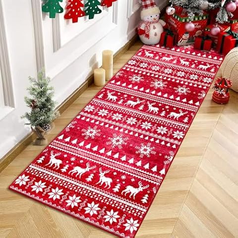 Aopota Christmas Red Runner Rug for Hallway 2x6 Red Snowflake Christmas Kitchen Runner Rug Non Slip Washable Bedroom Runner Rug Christmas Floor Carpet Runner for Kitchen Bedroom Christmas Decor Cover