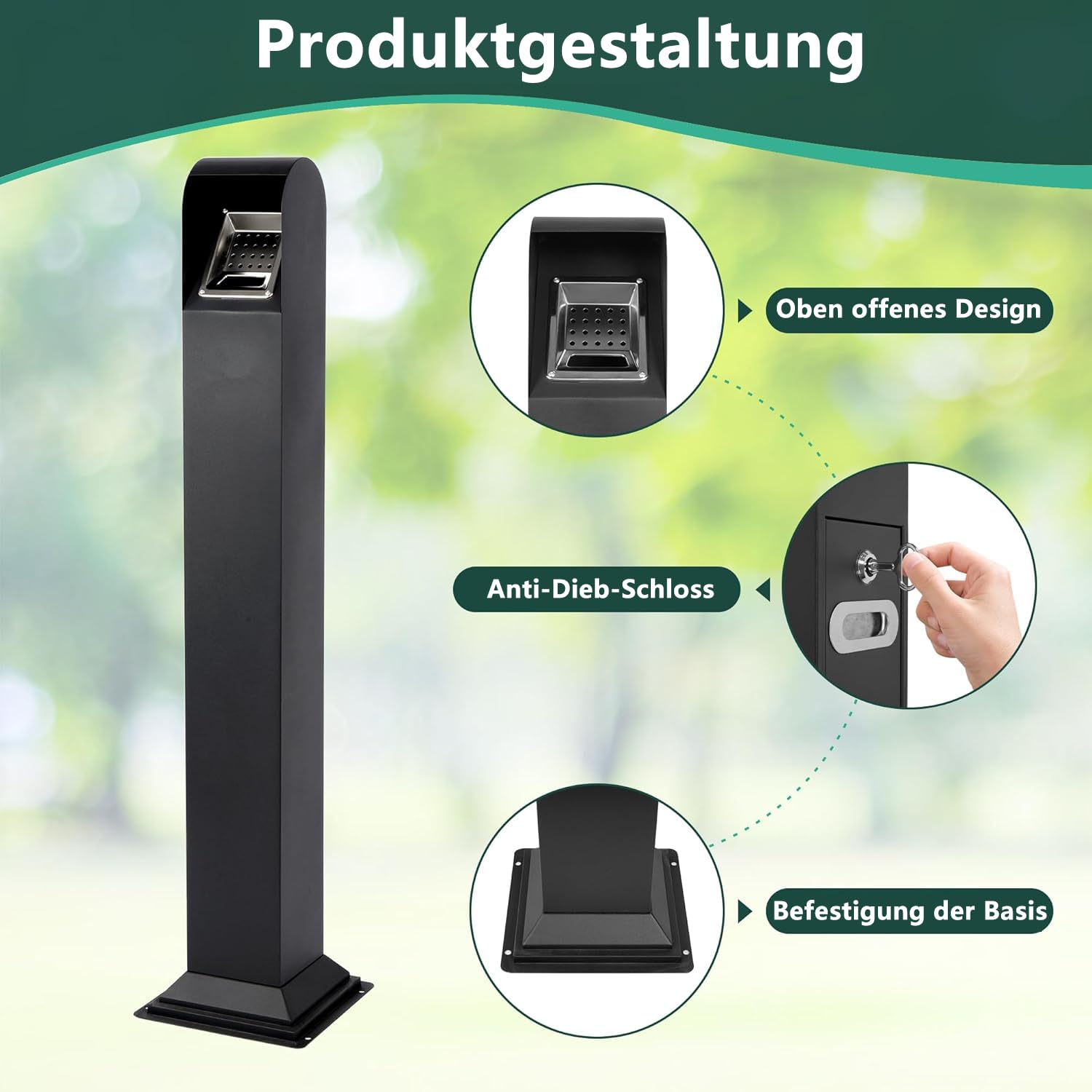 Contenedor de basura de 1,2 m de pie de acero inoxidable para exteriores, cubo de basura vertical independiente con llave, cubo de basura para interior al aire libre, pub hotel, restaurante