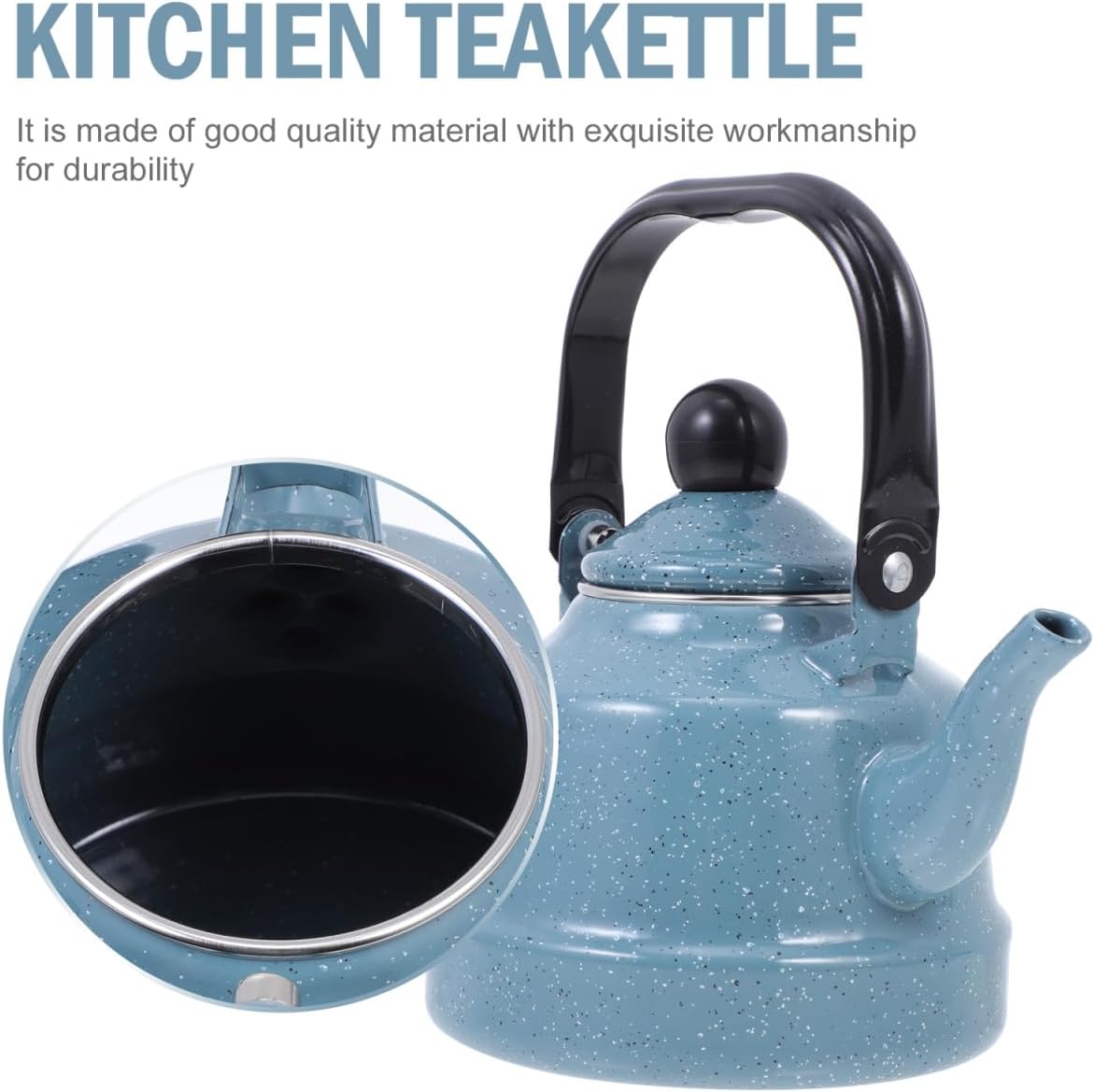 DOITOOL Enamel Tea Kettle 1.1L Stovetop Water Boiling Kettle Vintage Mottling Pattern Teapot with Comfortable Handle for Home Hot Beverages