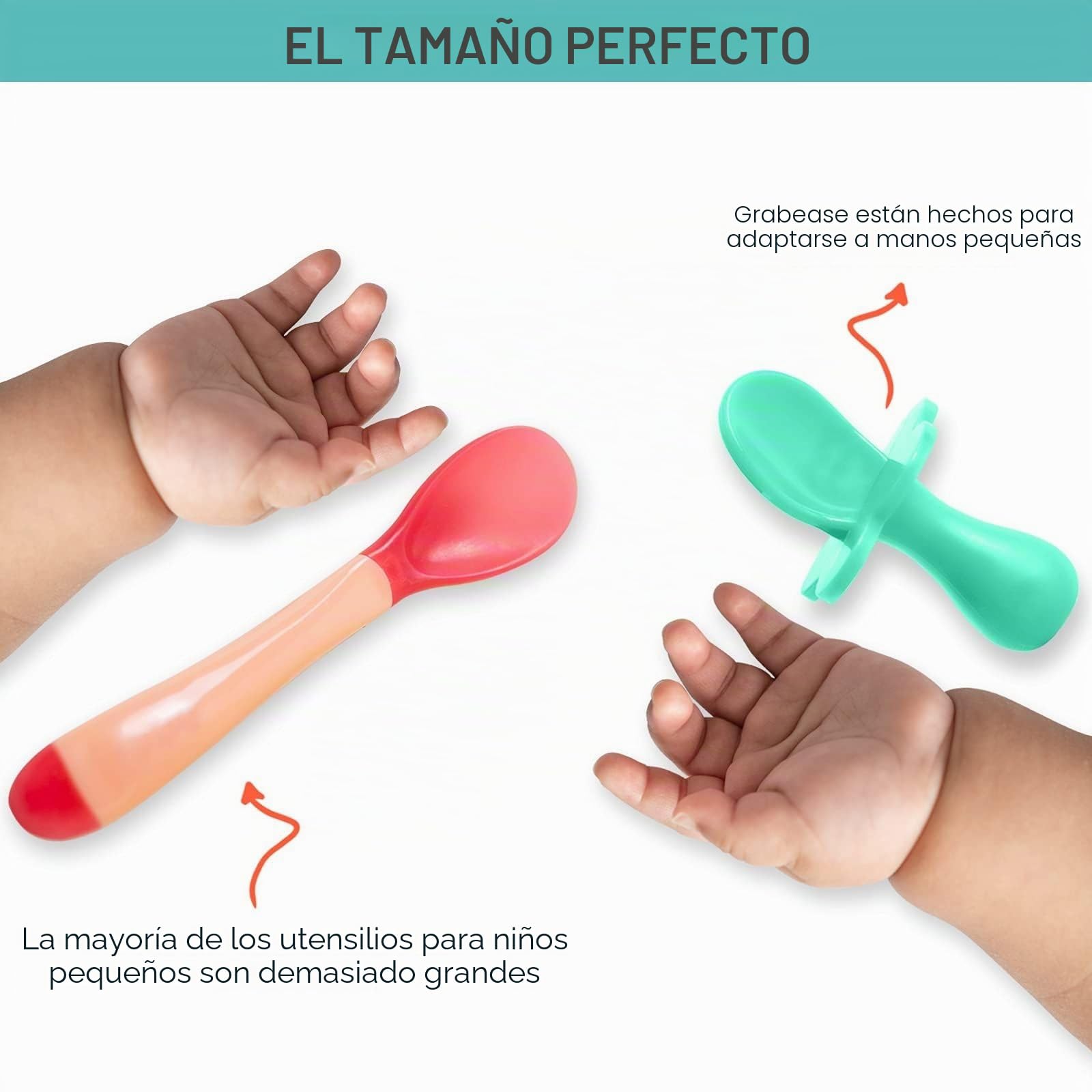 grabease Utensilios de autoalimentación, Juego de cuchara y tenedor para el destete, Con barreras protectoras para evitar el ahogo y las arcadas para Unisex Bebé Menta 2 Unidad (Paquete de 1)