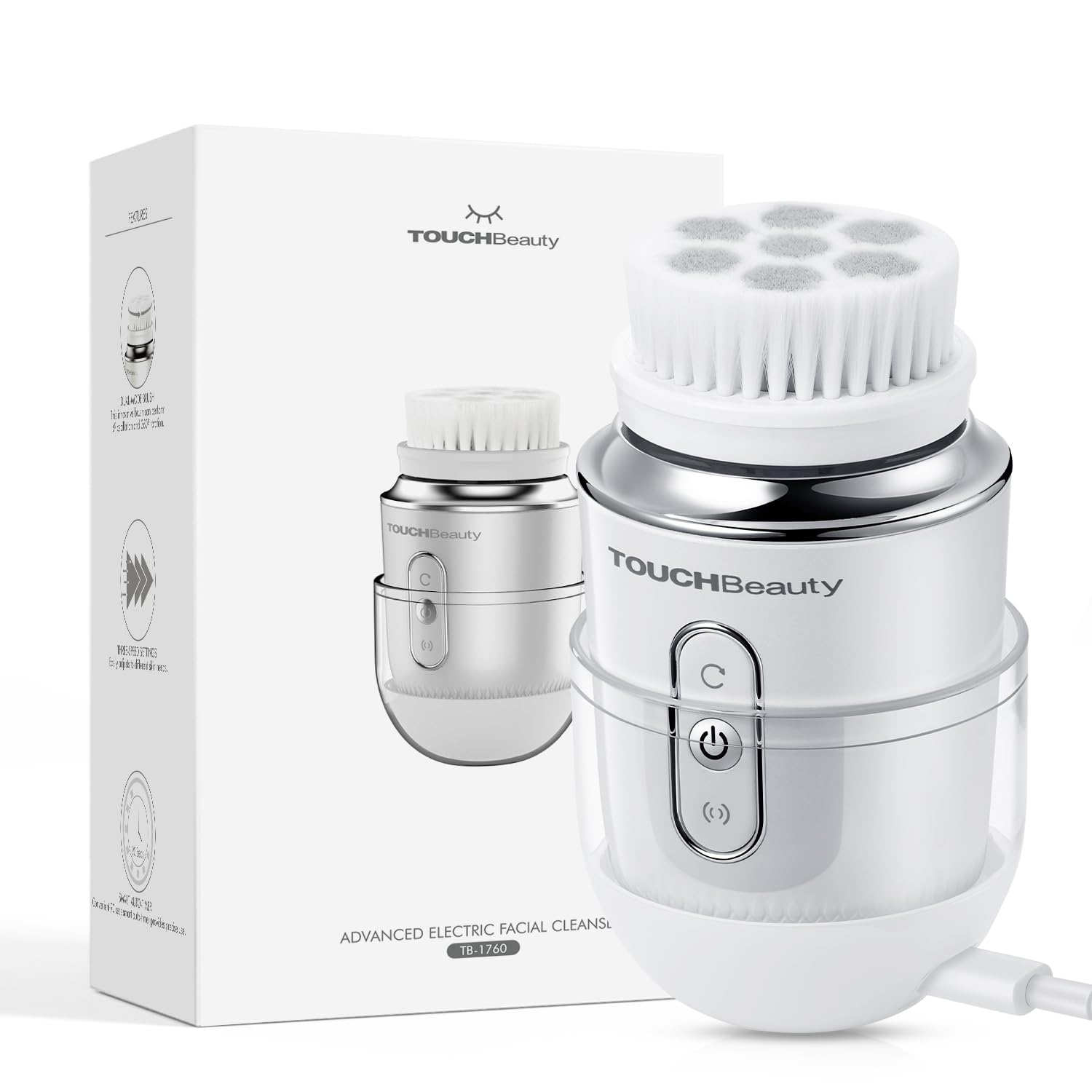 TOUCHBeauty Weihnachtsgeschenke Wasserdichte Elektrische Gesichtsbürste Gesicht mit 2 Bürstenkopf,6 Stufigen Rotations für Haut Tiefenreinigung Sanfte Exfoliation,Aufladbar AG-1760