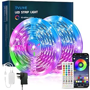 TVLIVE LED Strip Lights 20M, RGB Led Strip Lights for Bedroom, Music Sync and Timer Strip Lights with Remote/App Control…