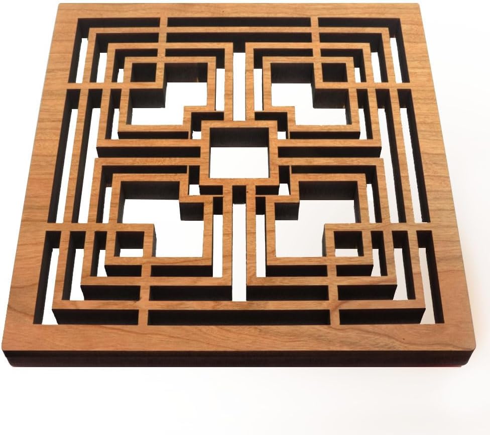 Frank Lloyd Wright Storer Textile Block Hardwood Trivet and Wall Decor