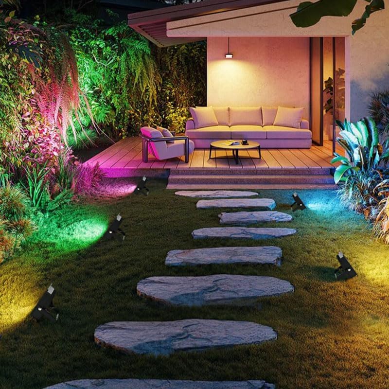 Miniatura 9 de Remon Luz de inundación LED para exteriores, equivalente a 800 W, 8000 lúmenes, iluminación inteligente RGB para paisaje, con control de aplicación,