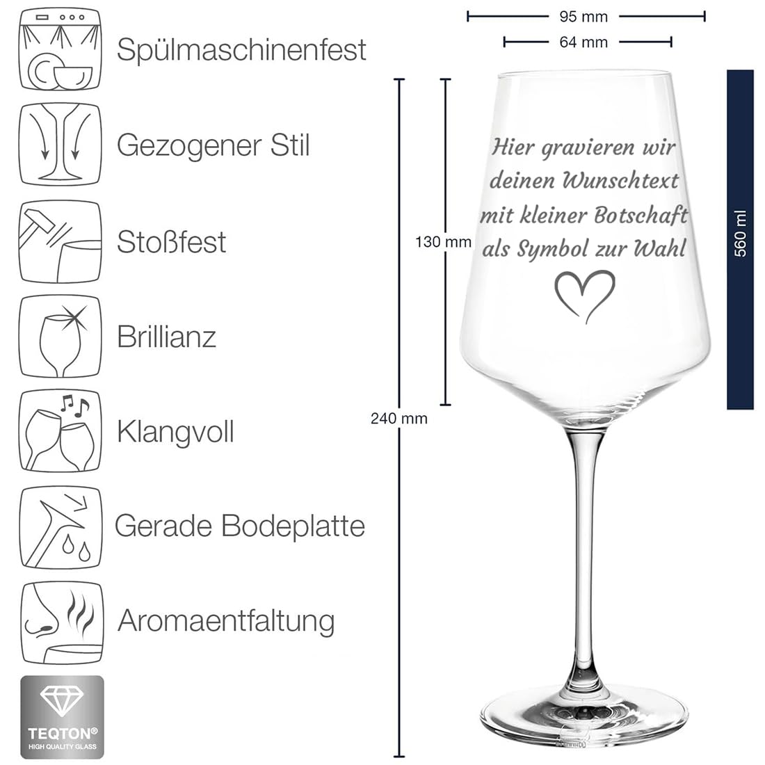 Weinglas mit Gravur personalisiert mit Wunschtext, 560 ml Weißwein-Glas als Geschenk zu Geburtstag oder Hochzeit - tolle Geschenkidee für Frauen, Männer, Mama & Papa