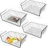 Vilive Under Shelf Storage Basket, Hanging Metal Organizer for Kitchen Pantry Desk Bookshelf - Slides Under Cabinet for Storage Black, Pack of 4