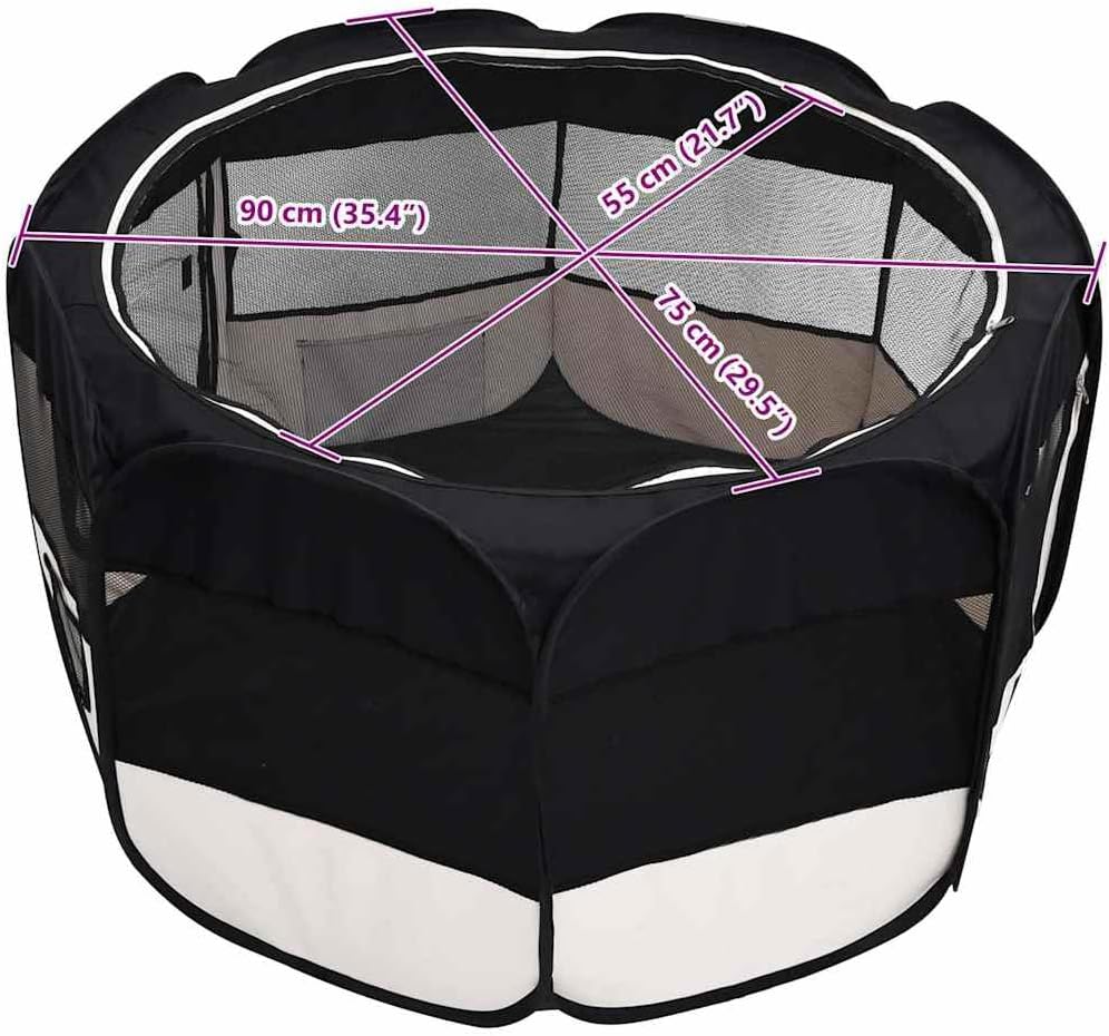 vidaXL Foldable Dog Playpen with Carrying Bag, Dog Kennel with Side Pockets, Puppy Run Pet Playpen for Dogs Cats Guinea Pigs Rabbits, Black